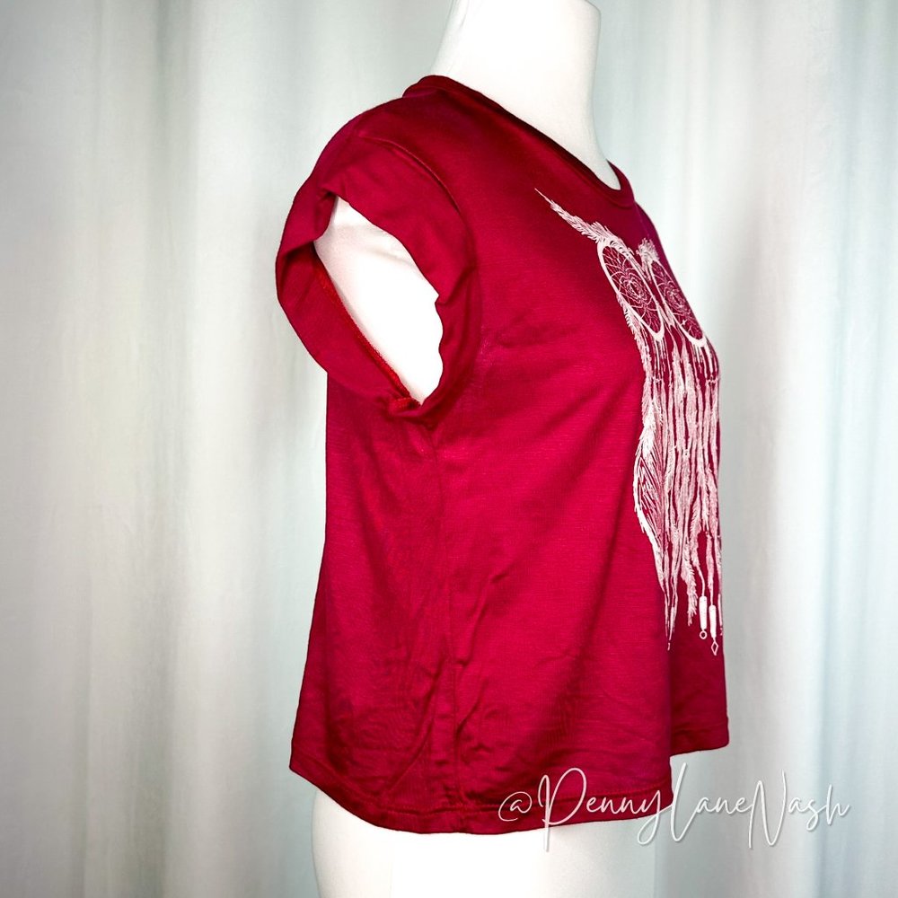 Wild Blue Dreamcatcher Owl Crop Tee Shirt - Picture 6 of 7